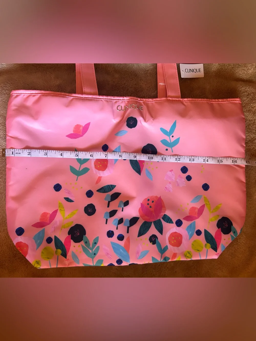 Clinique Pink Floral Print Tote